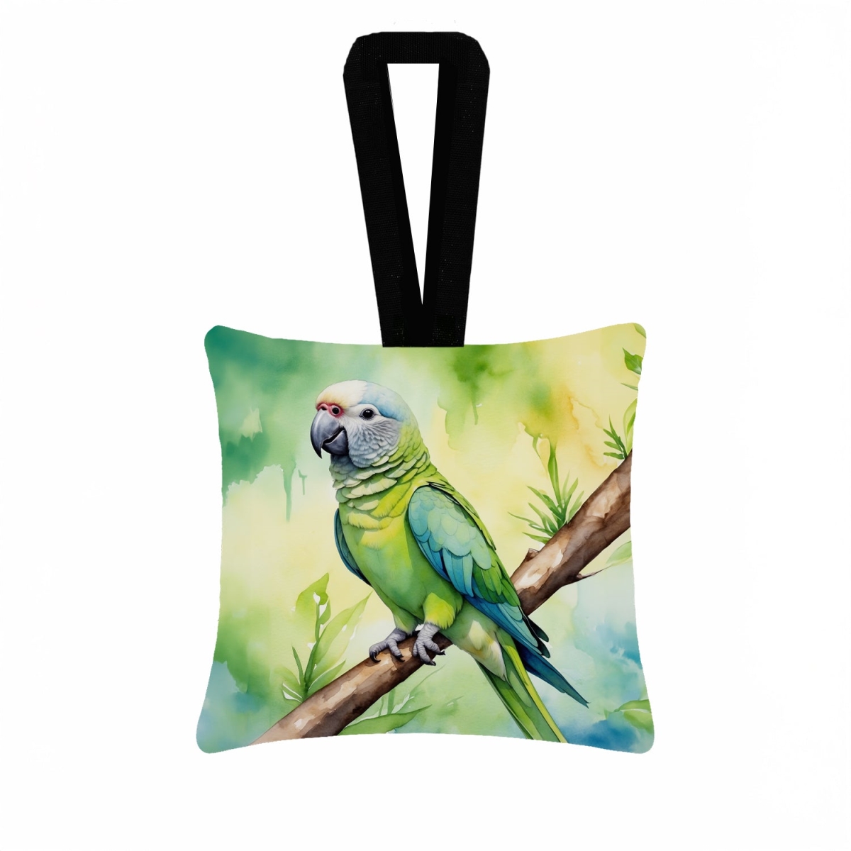 DAC7444PO3 3.5 x 3.5 in. Monk Parakeet Hanging Square Fabric Ornament