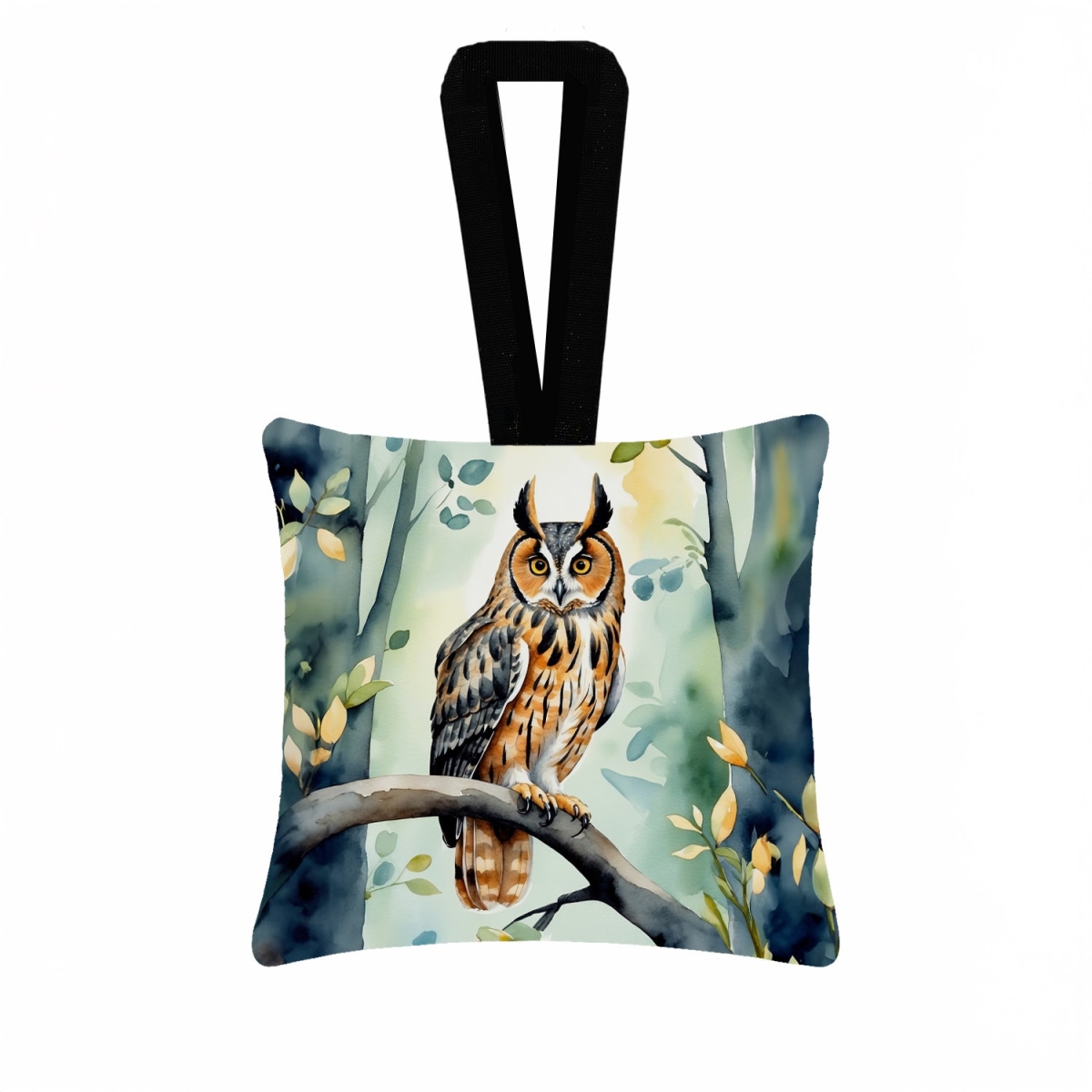 DAC7461PO3 3.5 x 3.5 in. Long Eared Owl Hanging Square Fabric Ornament