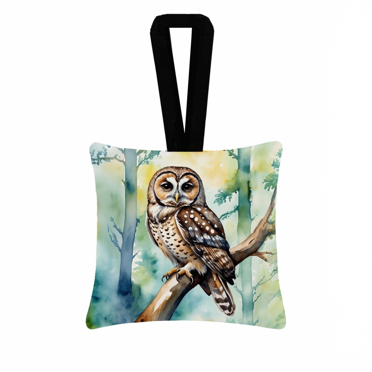 DAC7465PO3 3.5 x 3.5 in. Spotted Owl Hanging Square Fabric Ornament