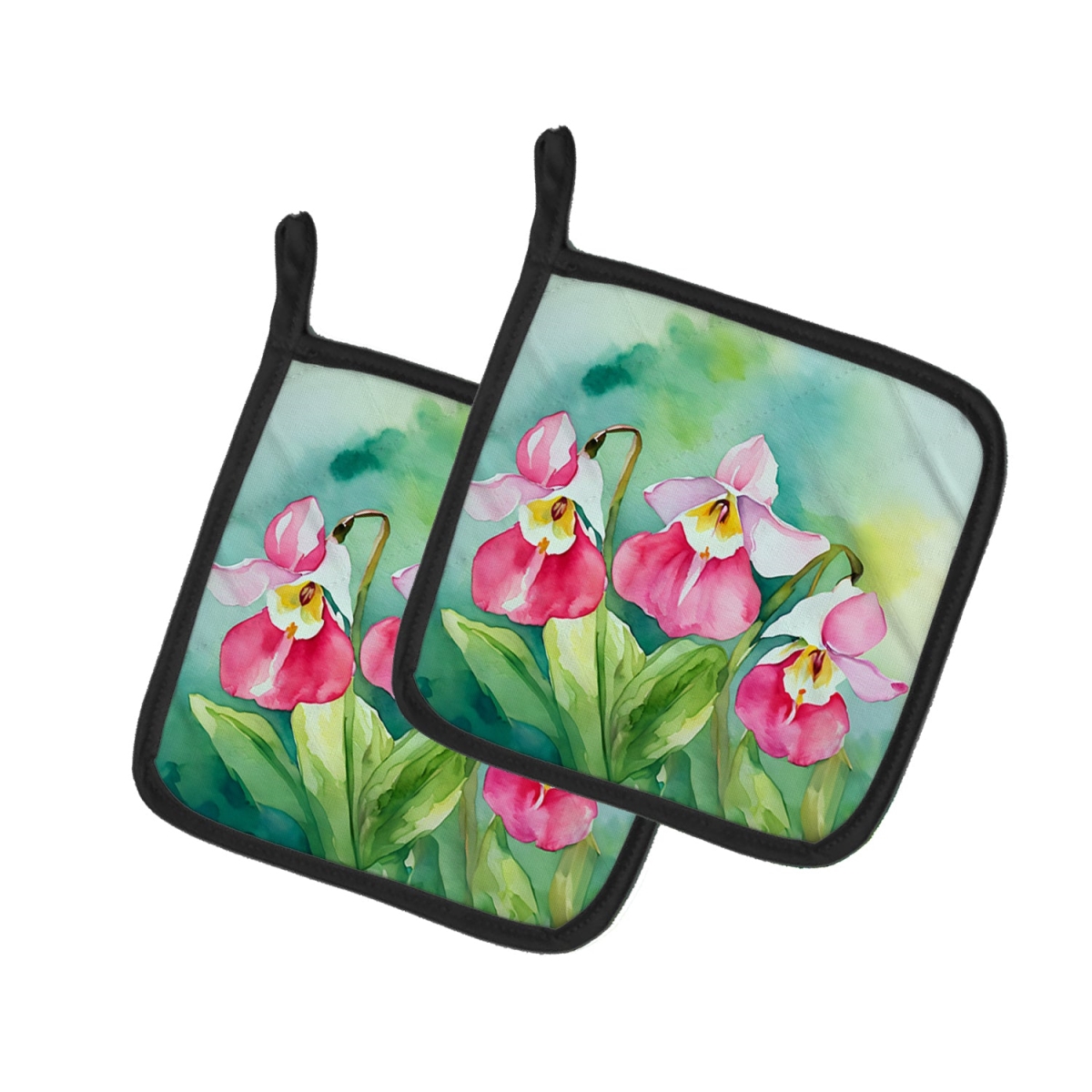 DAC1673PTHD 7.5 x 7.5 in. Minnesota Pink & White Ladies Slippers in Watercolor Pair of Pot Holders