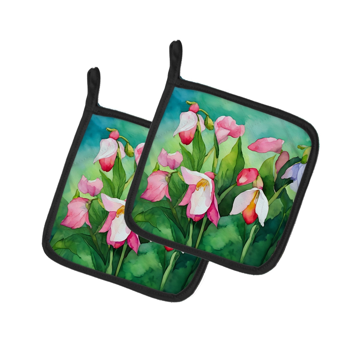 DAC1674PTHD 7.5 x 7.5 in. Minnesota Pink & White Ladies Slippers in Watercolor Pair of Pot Holders
