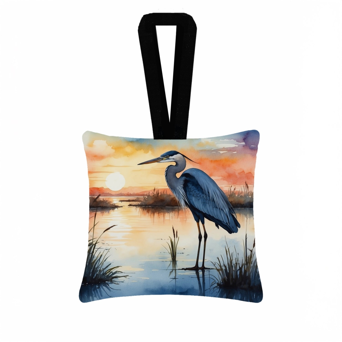 DAC7502PO3 3.5 x 3.5 in. Blue Heron Setting Sun Hanging Square Fabric Ornament