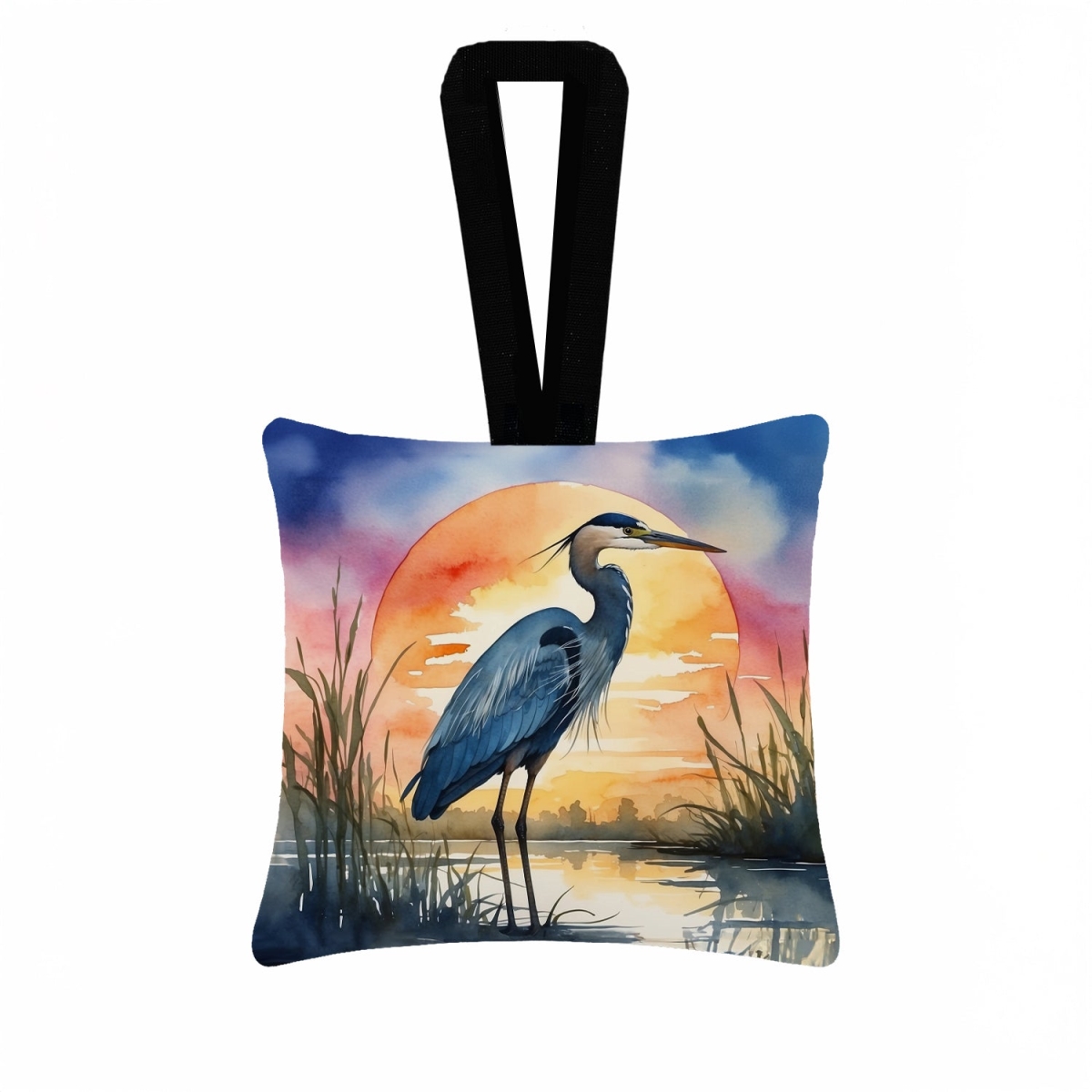 DAC7503PO3 3.5 x 3.5 in. Blue Heron Setting Sun Hanging Square Fabric Ornament