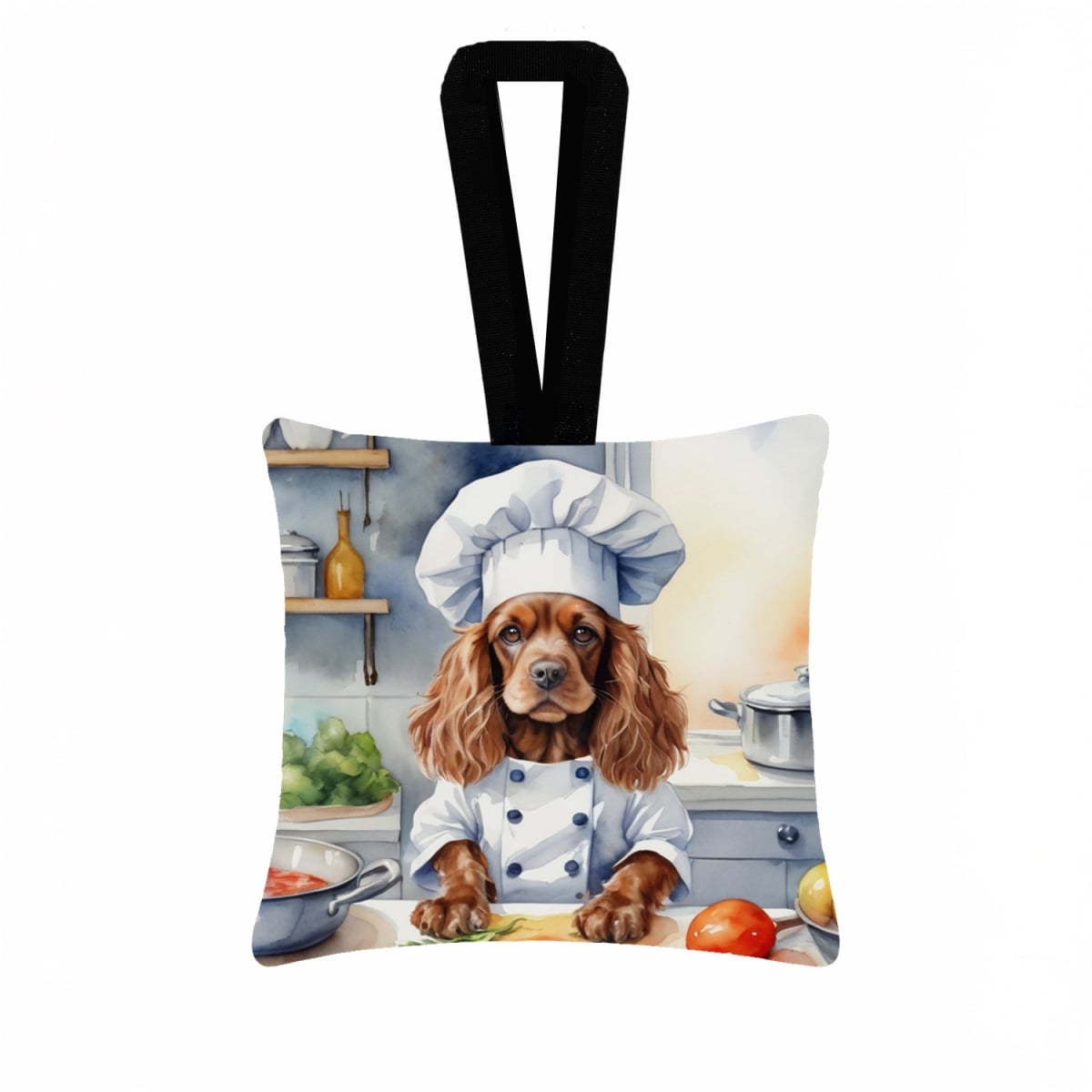 DAC6234PO3 3.5 x 3.5 in. Cocker Spaniel The Chef Hanging Square Fabric Ornament