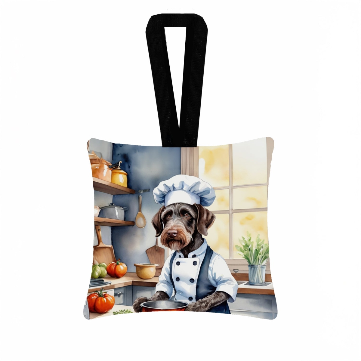 DAC6255PO3 3.5 x 3.5 in. German Wirehaired Pointer The Chef Hanging Square Fabric Ornament
