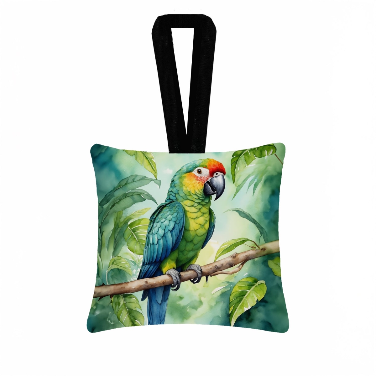 DAC7415PO3 3.5 x 3.5 in. Amazon Parrot Hanging Square Fabric Ornament