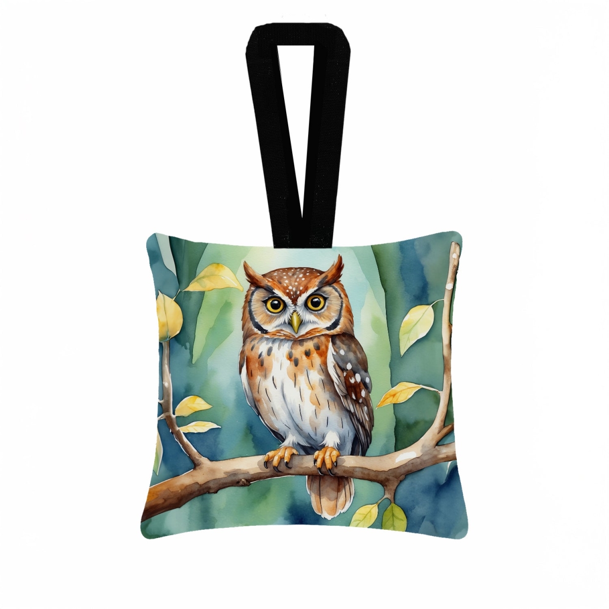 DAC7457PO3 3.5 x 3.5 in. Elf Owl Hanging Square Fabric Ornament