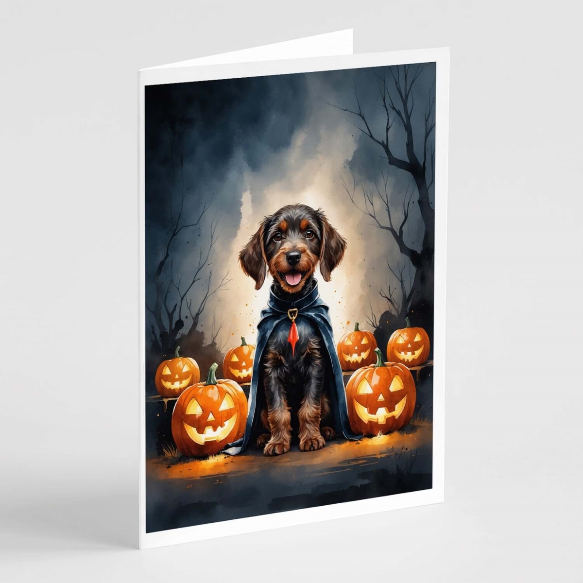 DAC8422GCA7P 5 x 7 in. German Wirehaired Pointer Puppy Halloween Greeting Cards - Pack of 8