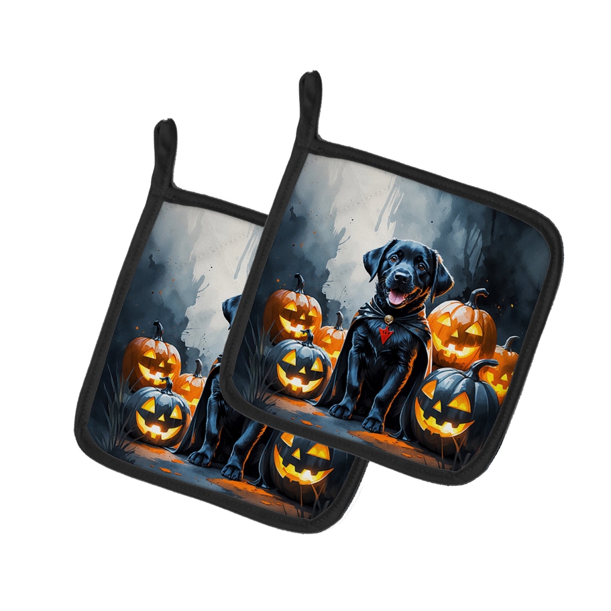 DAC8428PTHD 7.5 x 7.5 in. Black Labrador Retriever Puppy Halloween Pair of Pot Holders