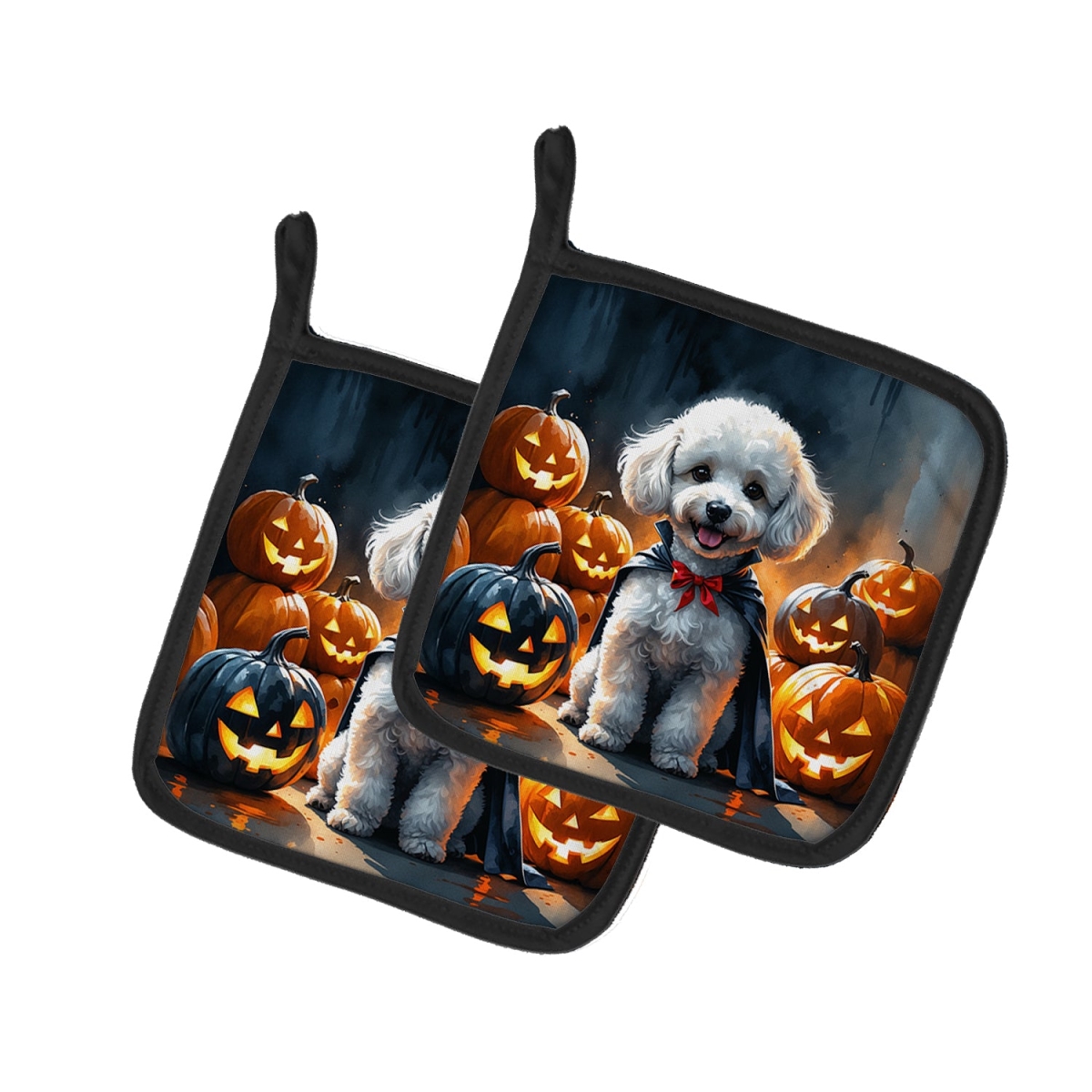 DAC8443PTHD 7.5 x 7.5 in. White Poodle Puppy Halloween Pair of Pot Holders