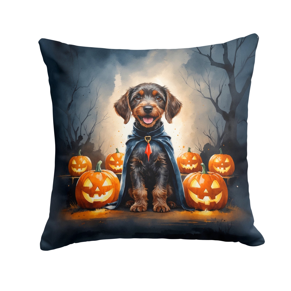 DAC8422PW1818 18 x 18 in. German Wirehaired Pointer Puppy Halloween Throw Pillow
