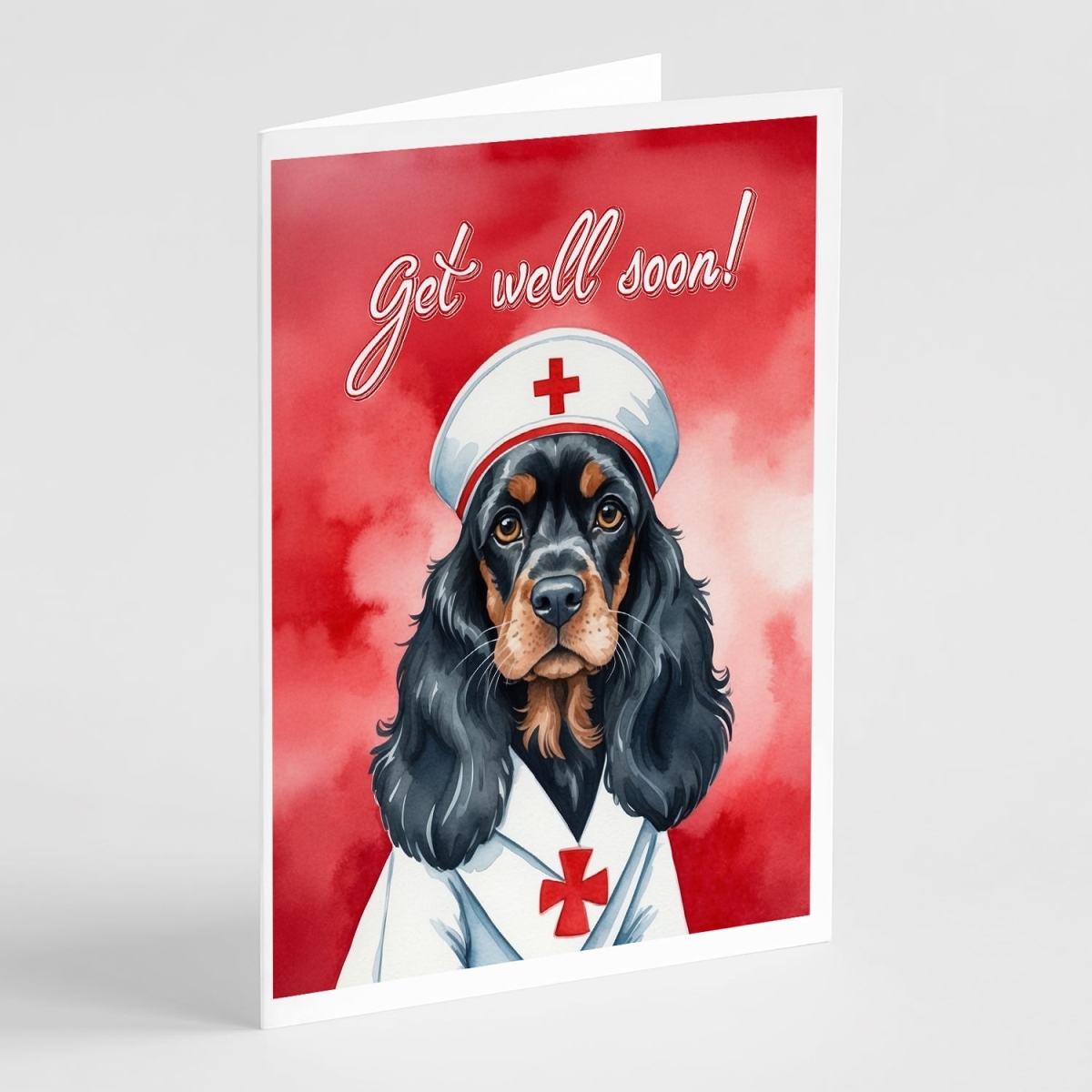 DAC8113GCA7P 5 x 7 in. Black & Tan Cocker Spaniel Get Well Soon Greeting Cards - Pack of 8