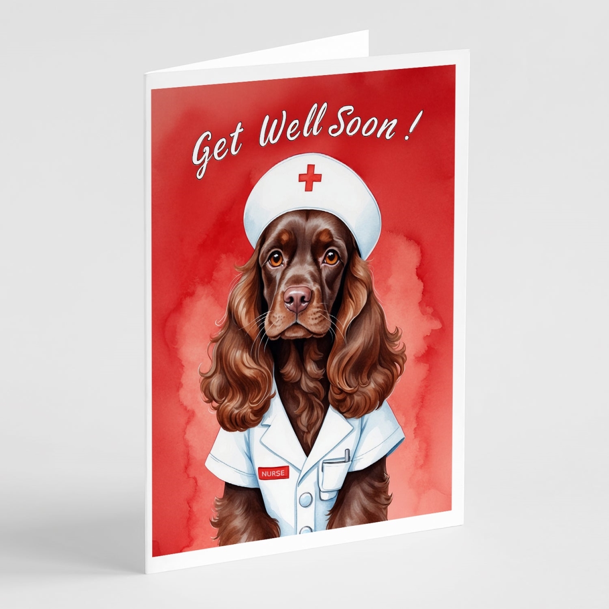 DAC8114GCA7P 5 x 7 in. Chocolate Cocker Spaniel Get Well Soon Greeting Cards - Pack of 8