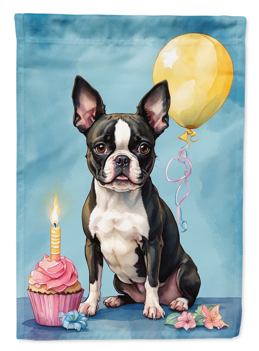 Boston Terrier Happy Birthday House Flag - Multi-Color - 40 x 28 in. - Durable Polyester