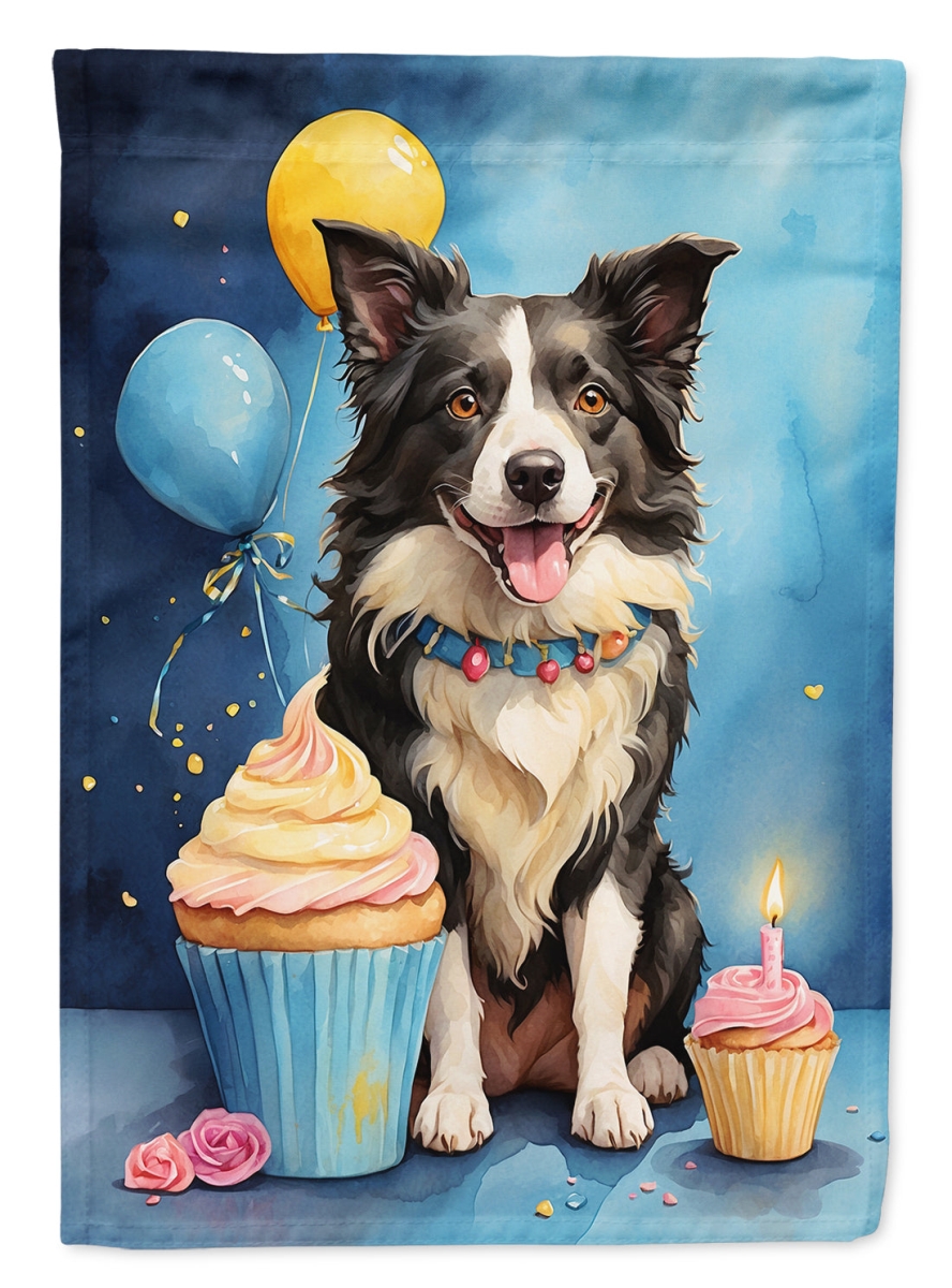 Border Collie Birthday Garden Flag - Multi-Color - 15.5 x 11.25 in. - Durable Polyester