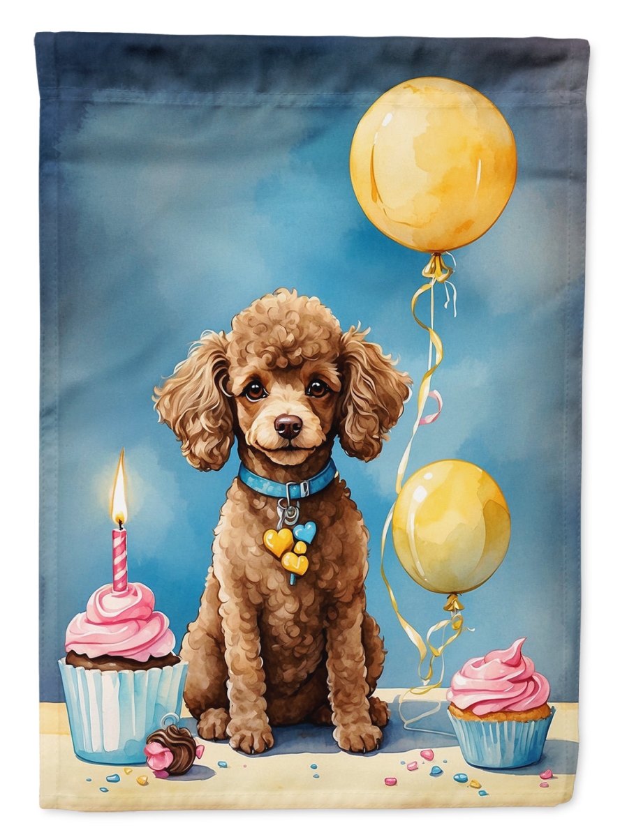 Birthday Poodle House Flag - Chocolate - 40 x 28 in. - Double-Sided Design