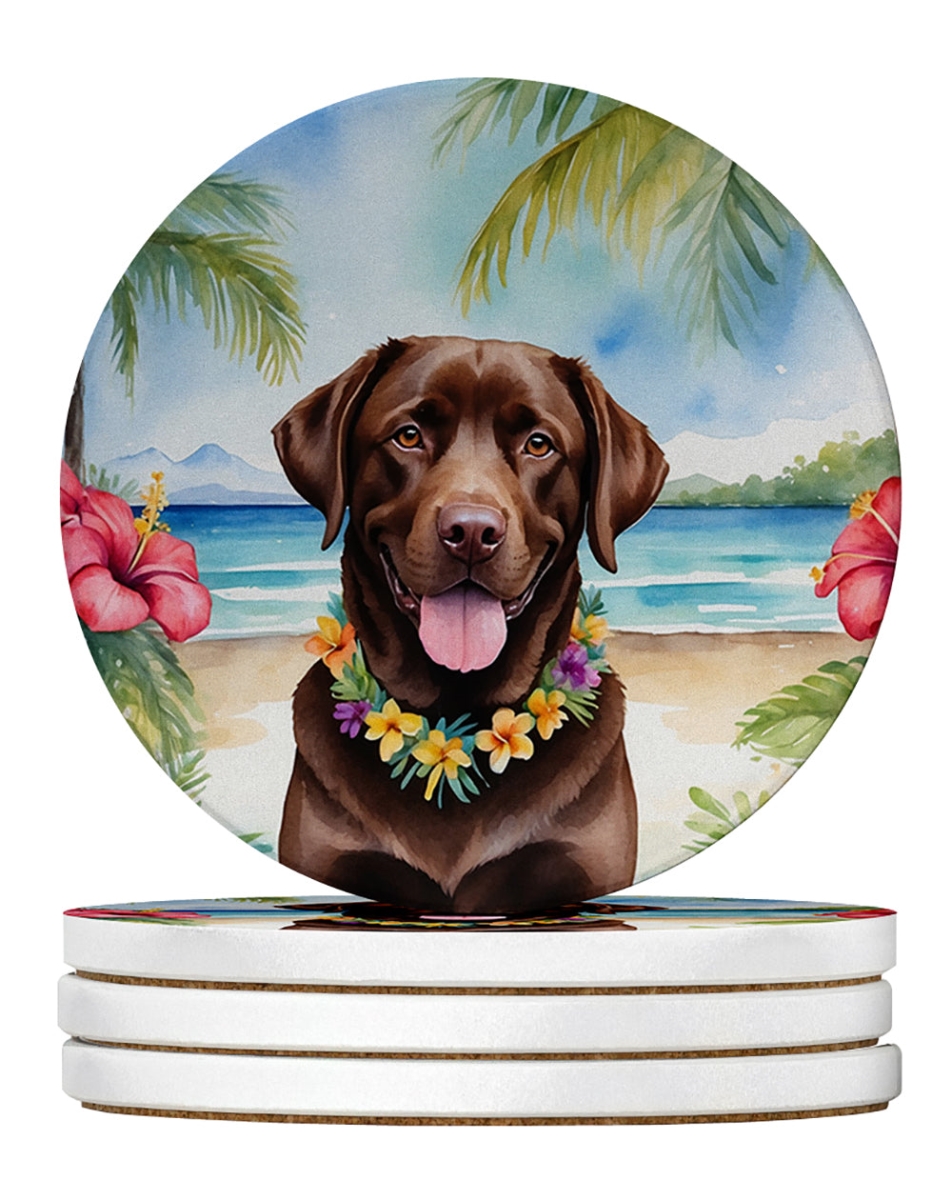 DAC6466RCS4 4 x 4 in. Chocolate Labrador Retriever Luau Sandstone Coasters - Large - Pack of 4