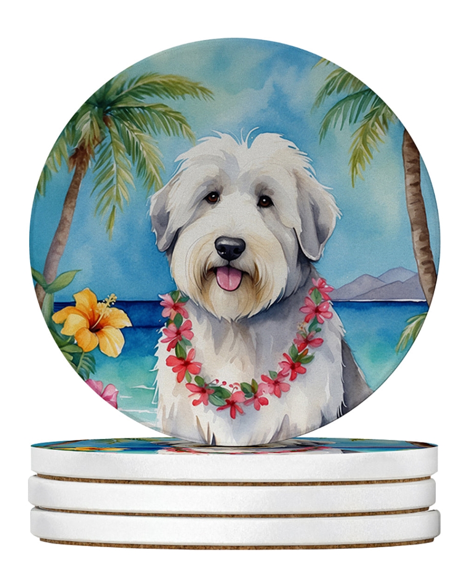 DAC6484RCS4 4 x 4 in. Old English Sheepdog Luau Sandstone Coasters - Large - Pack of 4