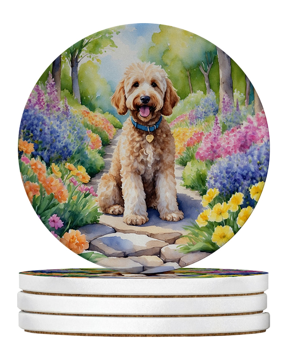 DAC6638RCS4 4 x 4 in. Goldendoodle Spring Path Sandstone Coasters - Large - Pack of 4