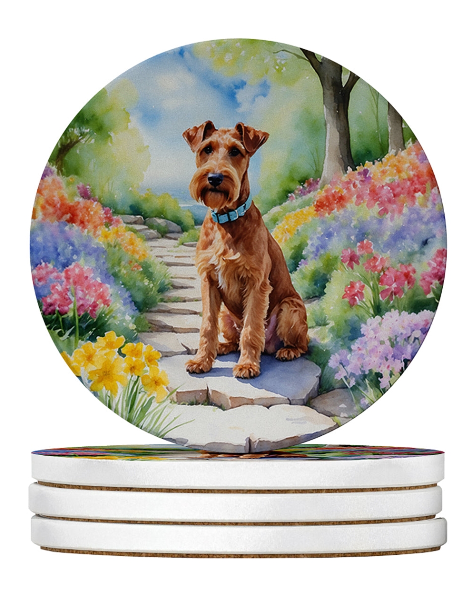 DAC6650RCS4 4 x 4 in. Irish Terrier Spring Path Sandstone Coasters - Large - Pack of 4