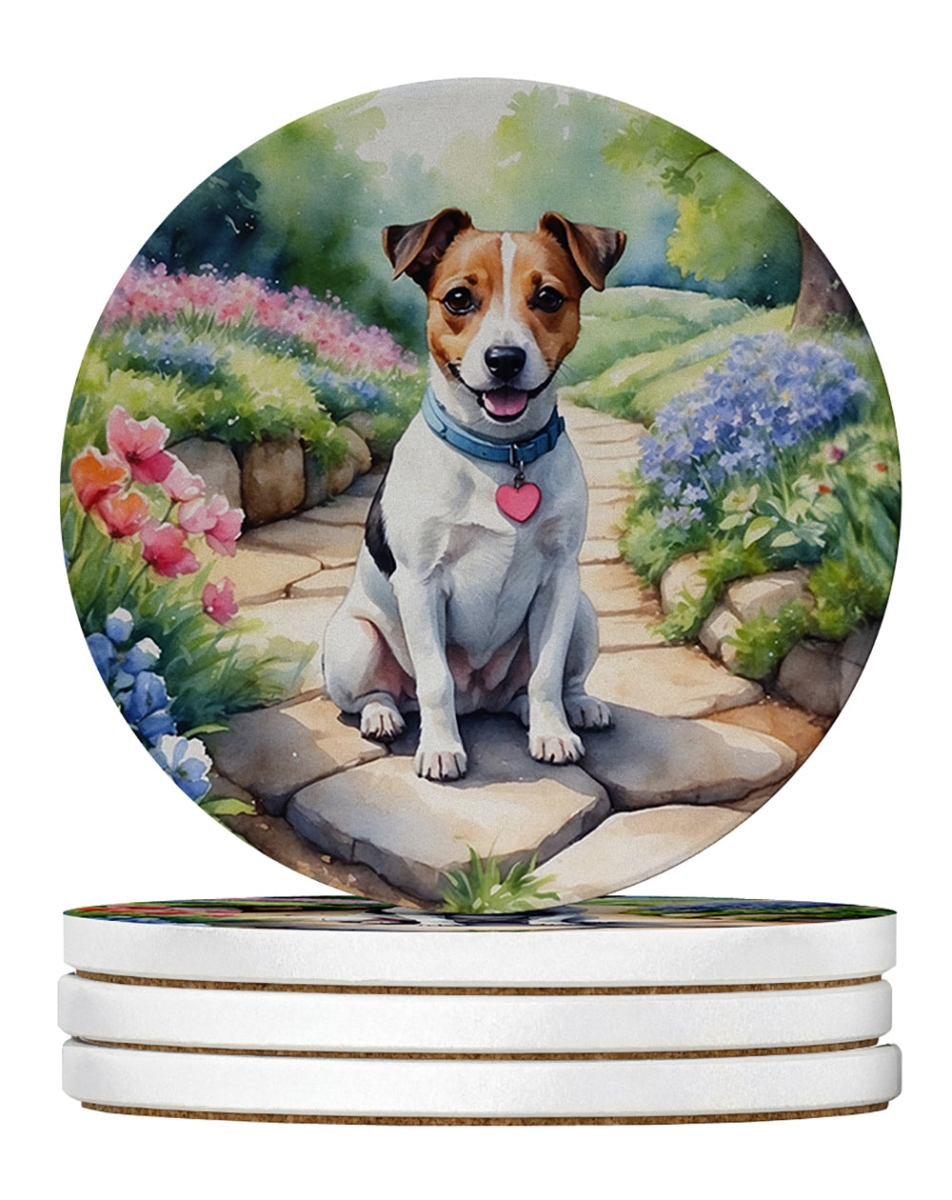 DAC6654RCS4 4 x 4 in. Jack Russell Terrier Spring Path Sandstone Coasters - Large - Pack of 4
