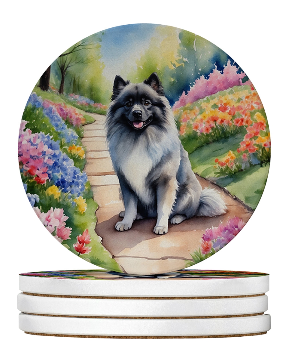 DAC6656RCS4 4 x 4 in. Keeshond Spring Path Sandstone Coasters - Large - Pack of 4