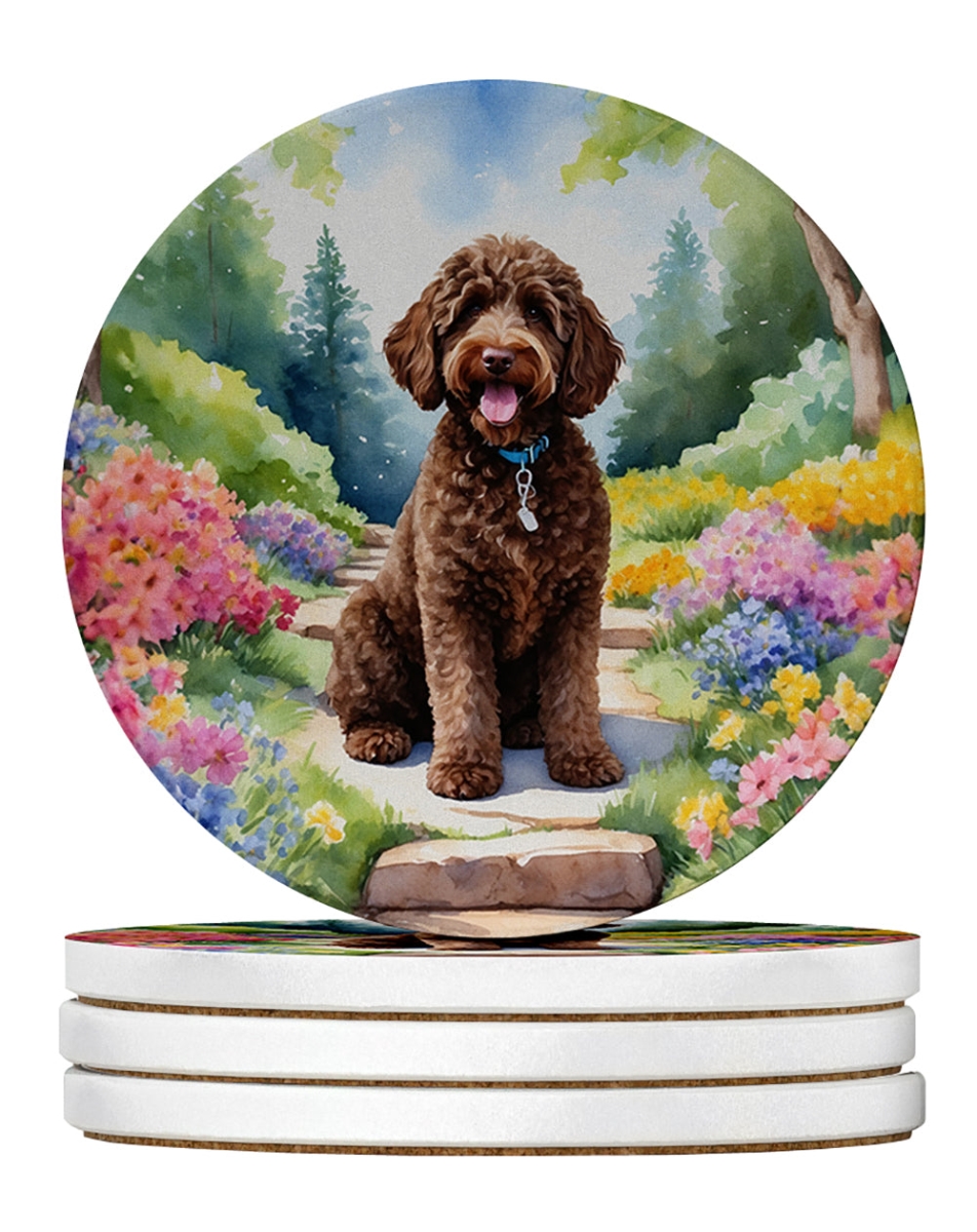 DAC6661RCS4 4 x 4 in. Labradoodle Spring Path Sandstone Coasters - Large - Pack of 4