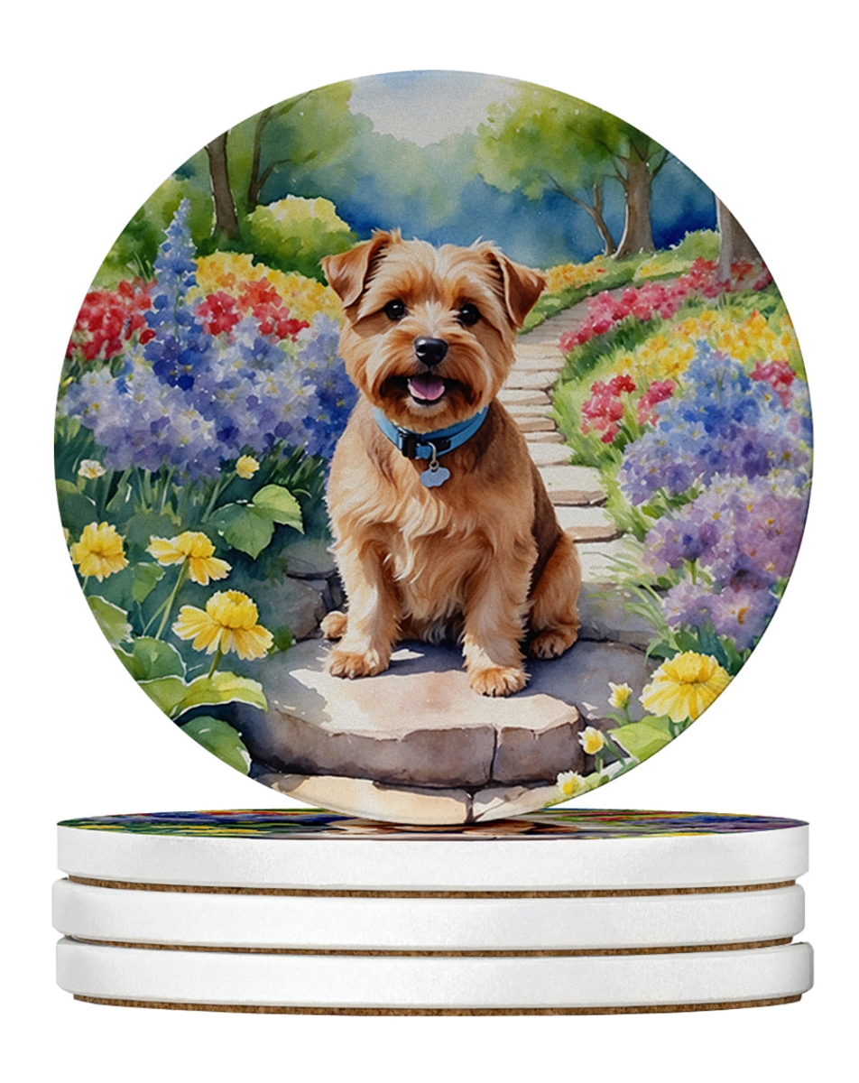 DAC6677RCS4 4 x 4 in. Norfolk Terrier Spring Path Sandstone Coasters - Large - Pack of 4