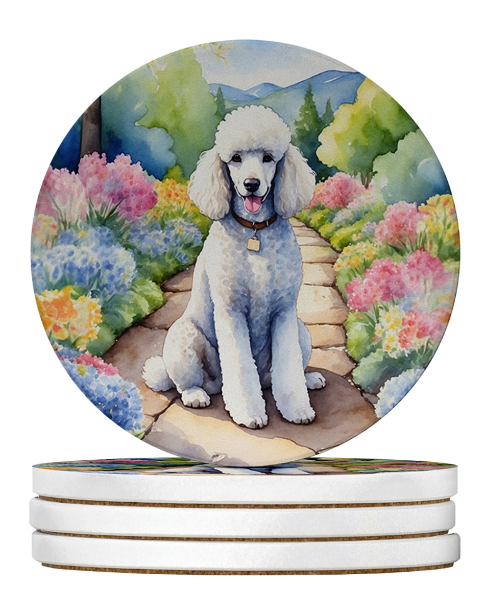 DAC6696RCS4 4 x 4 in. White Poodle Spring Path Sandstone Coasters - Large - Pack of 4