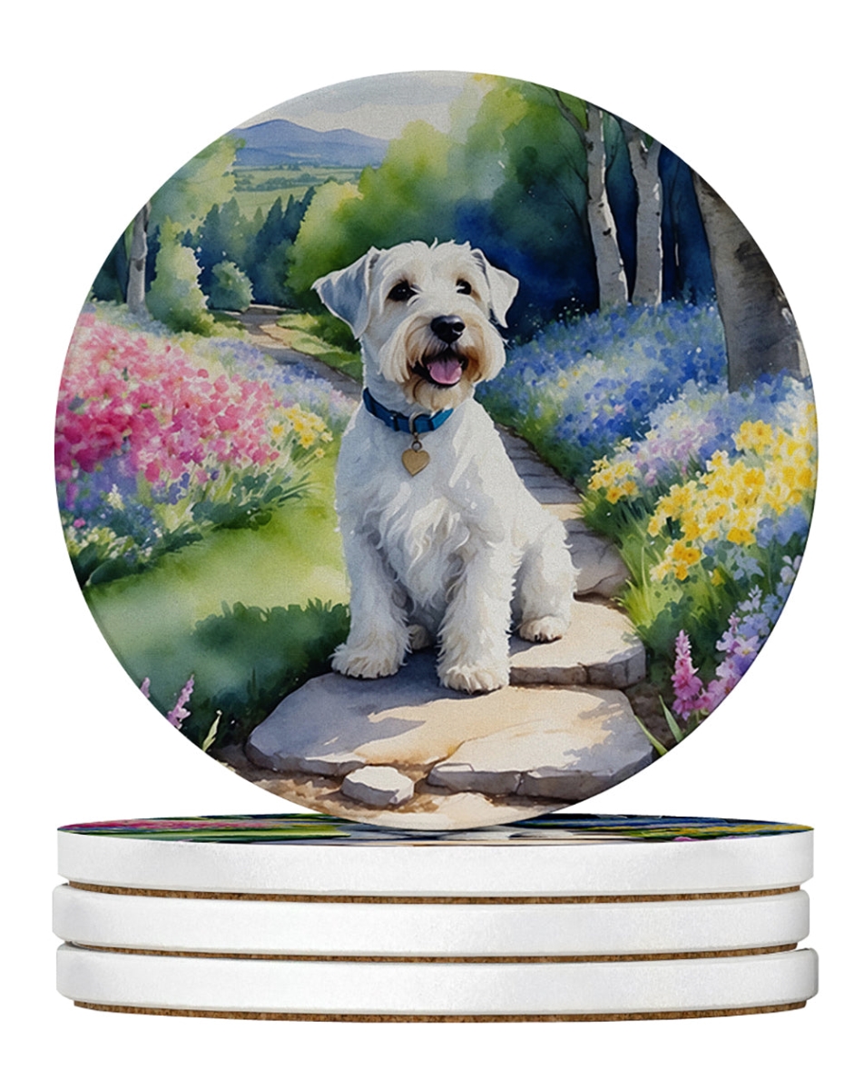 DAC6712RCS4 4 x 4 in. Sealyham Terrier Spring Path Sandstone Coasters - Large - Pack of 4