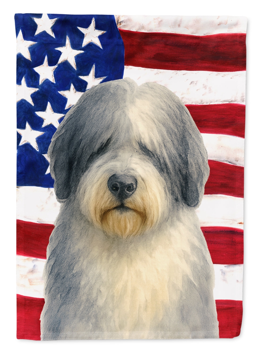 WDK6295GF 15.5 x 11.25 in. Gray & White Old English Sheepdog American Flag Garden Flag