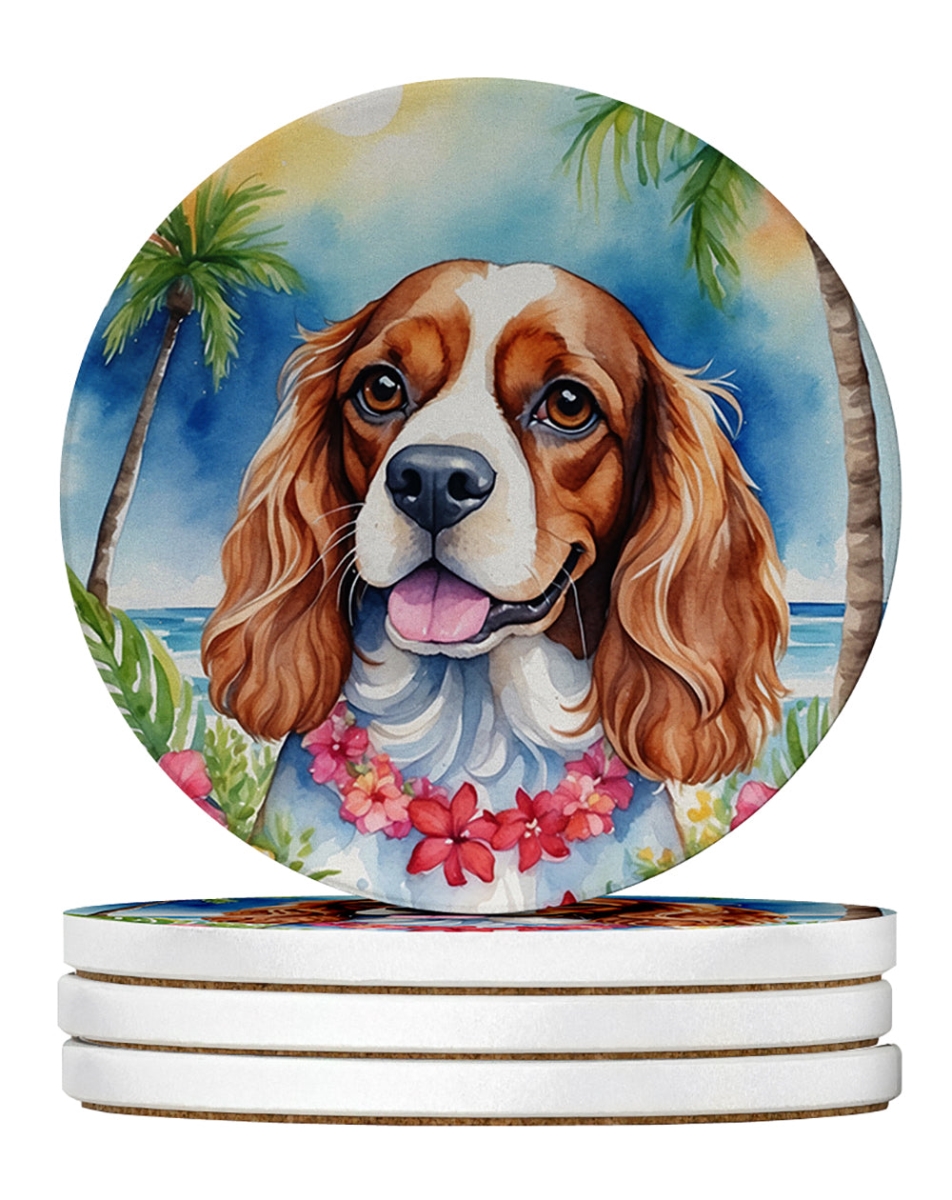 DAC6401RCS4 4 x 4 in. Cavalier Spaniel Luau Sandstone Coasters - Large - Pack of 4
