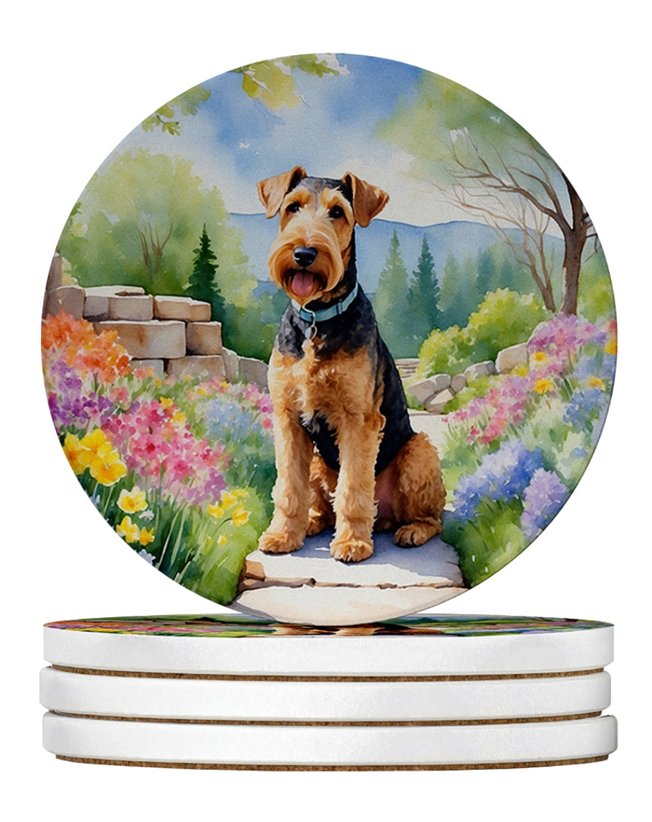 DAC6543RCS4 4 x 4 in. Airedale Terrier Spring Garden Sandstone Coasters - Large - Pack of 4