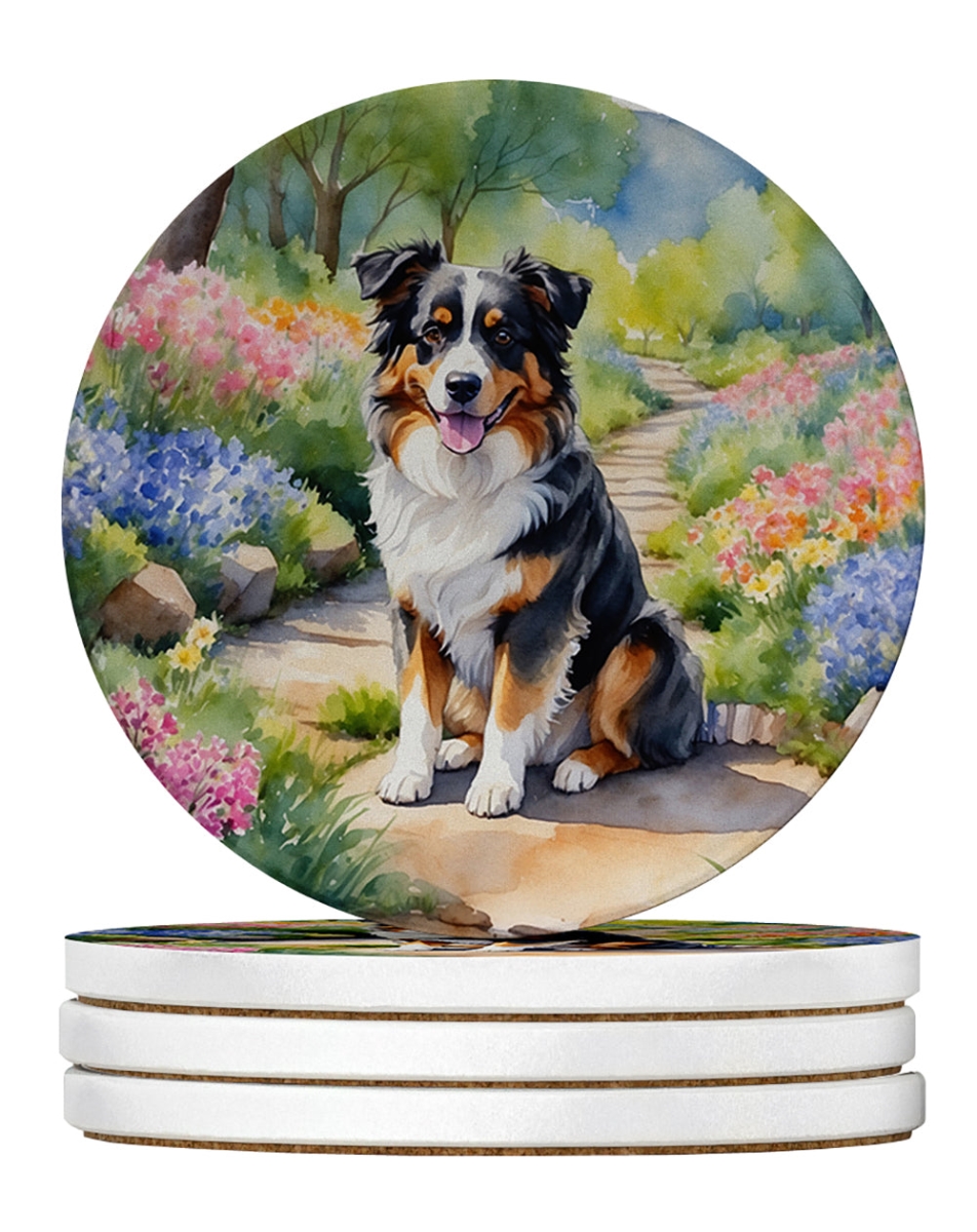 DAC6556RCS4 4 x 4 in. Australian Shepherd Spring Garden Sandstone Coasters - Large - Pack of 4