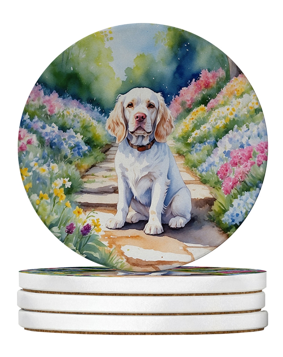 DAC6601RCS4 4 x 4 in. Clumber Spaniel Spring Path Sandstone Coasters - Large - Pack of 4