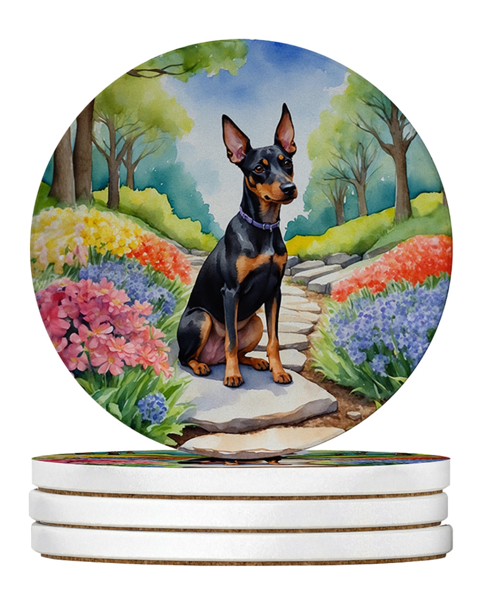 DAC6671RCS4 4 x 4 in. Manchester Terrier Spring Path Sandstone Coasters - Large - Pack of 4