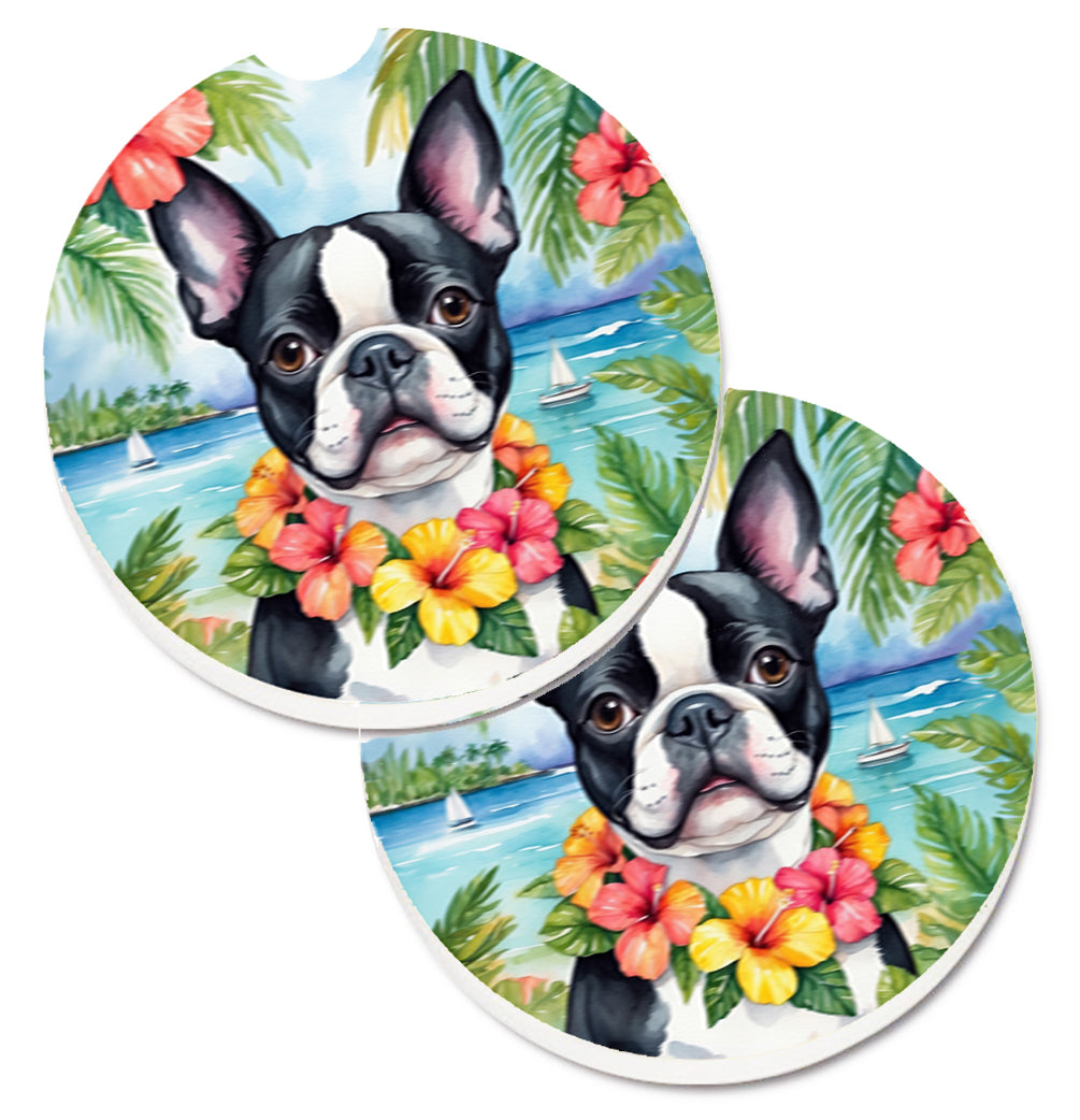 DAC6384CARC 2.5 x 2.5 in. Boston Terrier Luau Cup Holder Car Coasters - Set of 2