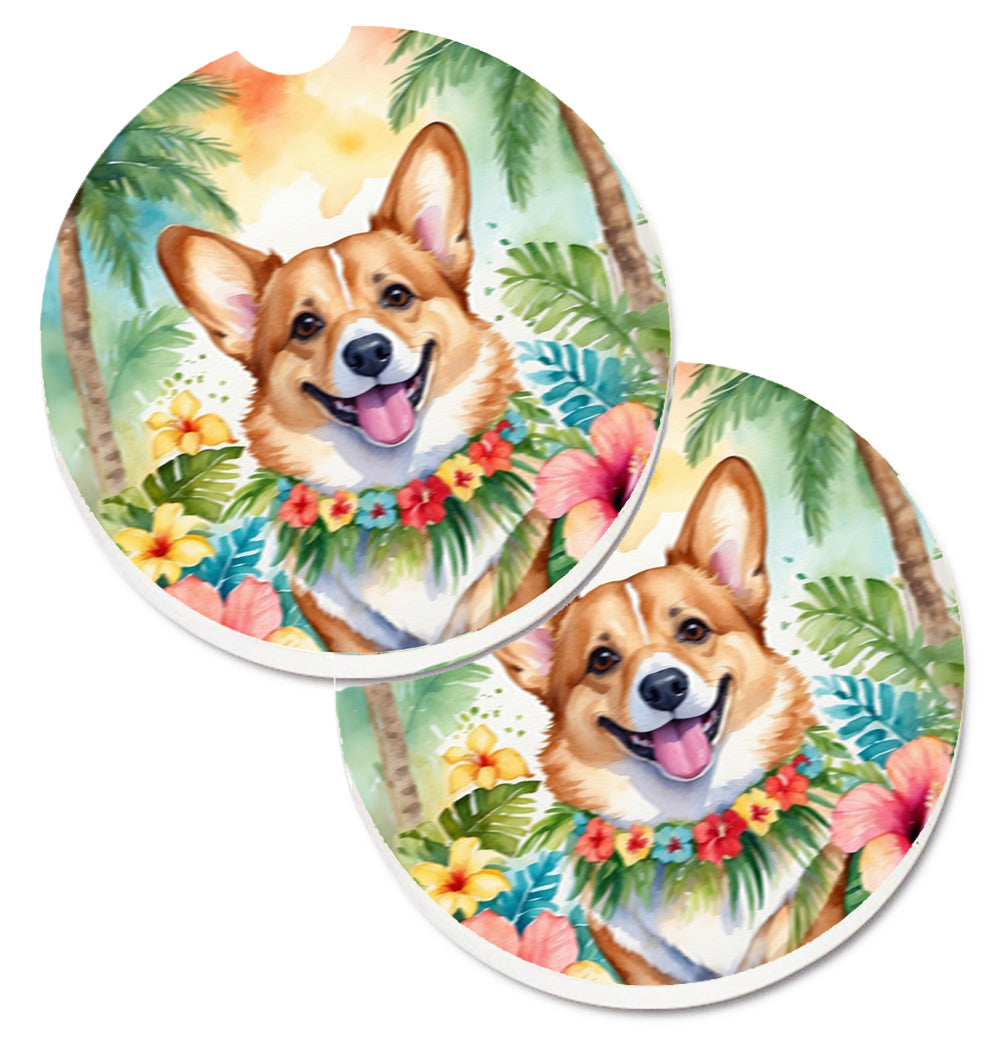 DAC6415CARC 2.5 x 2.5 in. Corgi Luau Cup Holder Car Coasters - Set of 2