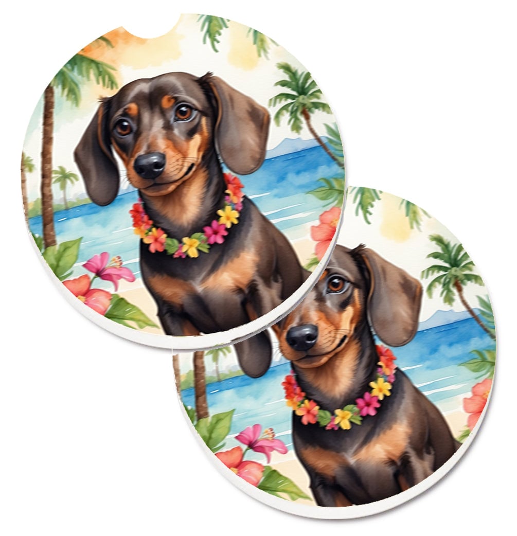 DAC6418CARC 2.5 x 2.5 in. Dachshund Luau Cup Holder Car Coasters - Set of 2