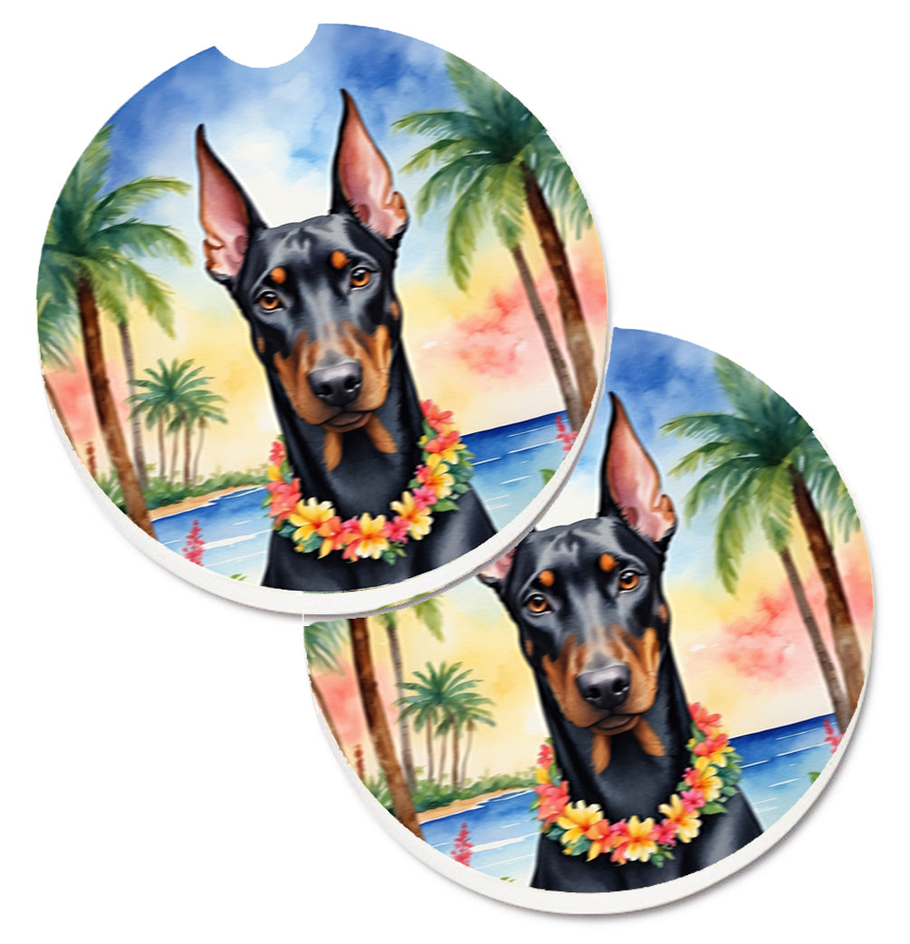 DAC6422CARC 2.5 x 2.5 in. Doberman Pinscher Luau Cup Holder Car Coasters - Set of 2