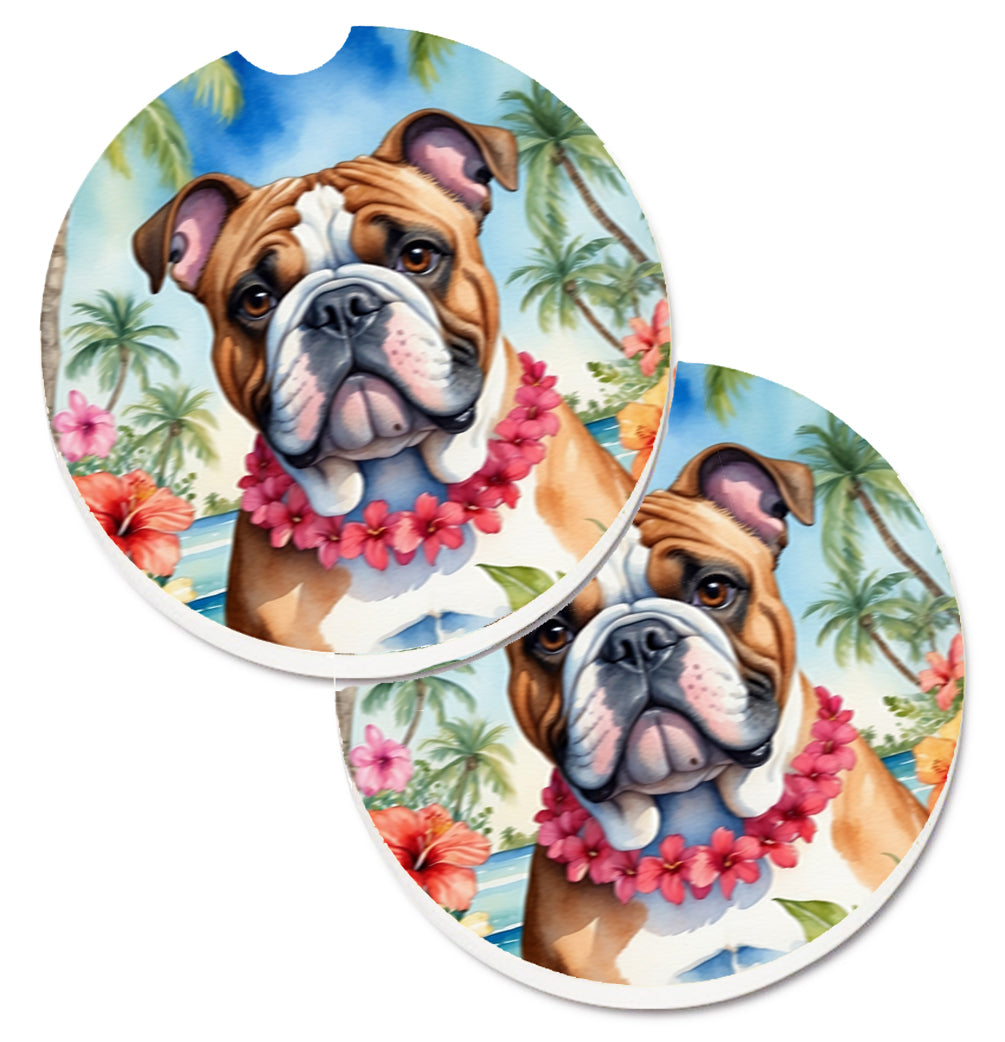 DAC6426CARC 2.5 x 2.5 in. English Bulldog Luau Cup Holder Car Coasters - Set of 2