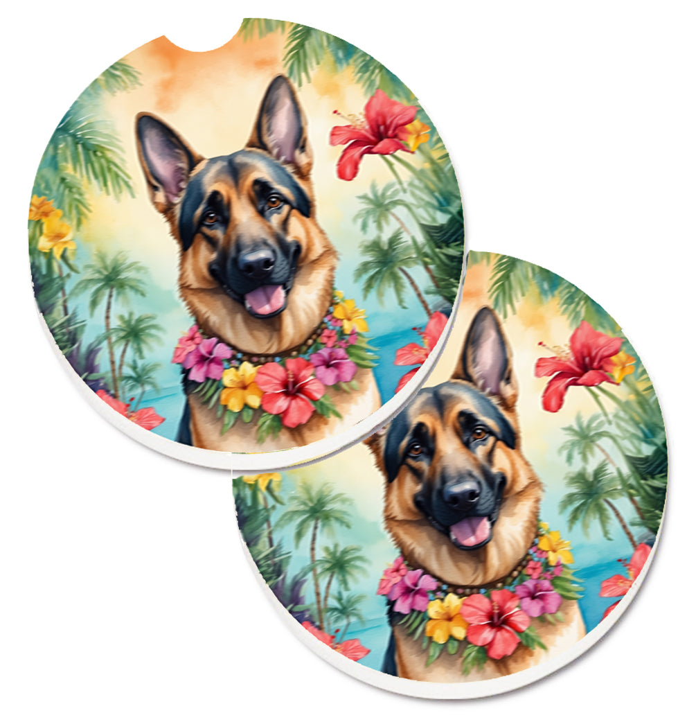 DAC6437CARC 2.5 x 2.5 in. German Shepherd Luau Cup Holder Car Coasters - Set of 2