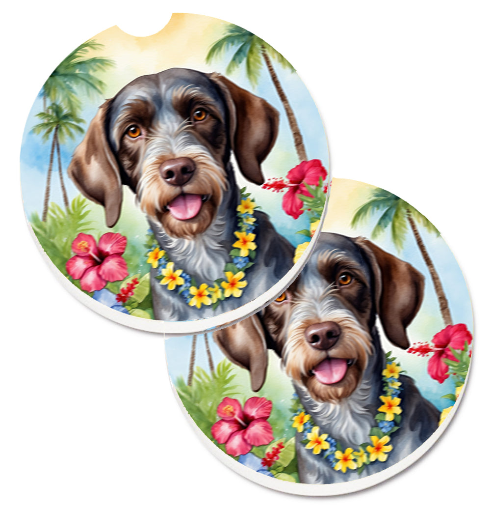 DAC6440CARC 2.5 x 2.5 in. German Wirehaired Pointer Luau Cup Holder Car Coasters - Set of 2