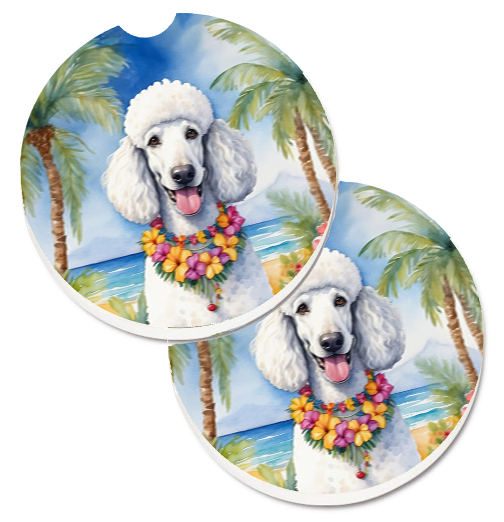 DAC6495CARC 2.5 x 2.5 in. White Poodle Luau Cup Holder Car Coasters - Set of 2