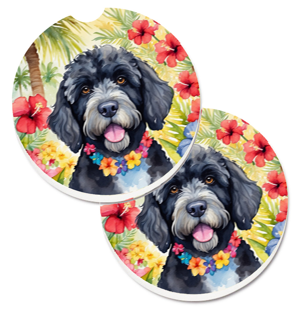 DAC6501CARC 2.5 x 2.5 in. Portuguese Water Dog Luau Cup Holder Car Coasters - Set of 2