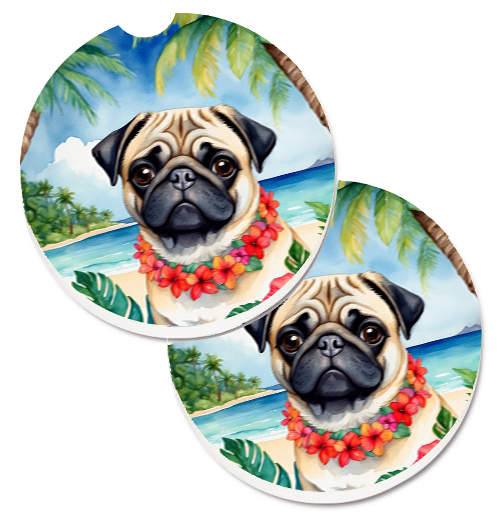 DAC6503CARC 2.5 x 2.5 in. Pug Luau Cup Holder Car Coasters - Set of 2