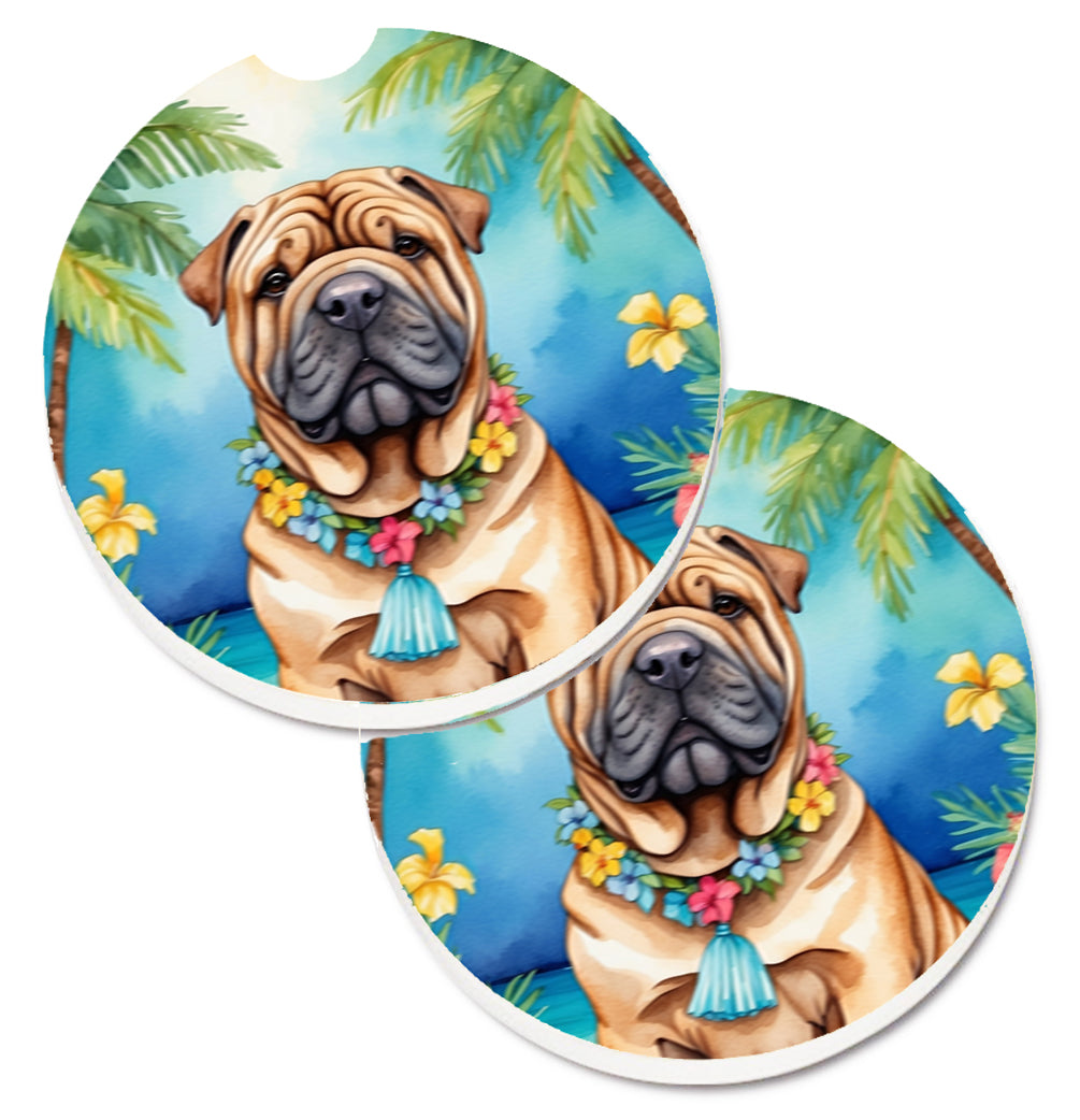 DAC6518CARC 2.5 x 2.5 in. Shar Pei Luau Cup Holder Car Coasters - Set of 2