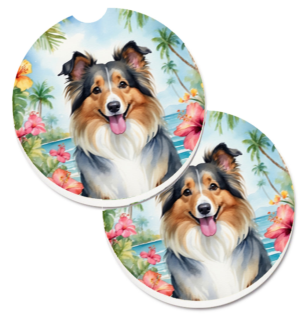 DAC6519CARC 2.5 x 2.5 in. Sheltie Luau Cup Holder Car Coasters - Set of 2
