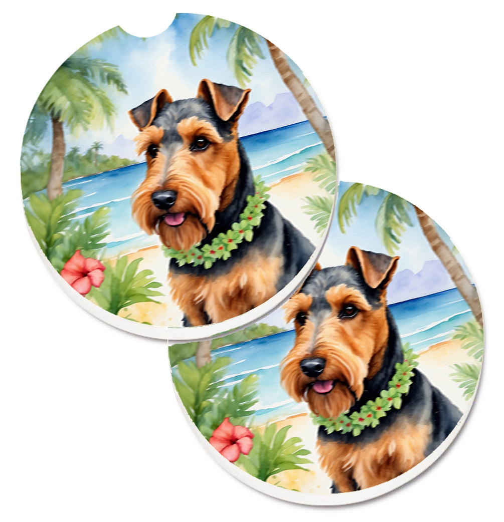 DAC6533CARC 2.5 x 2.5 in. Welsh Terrier Luau Cup Holder Car Coasters - Set of 2