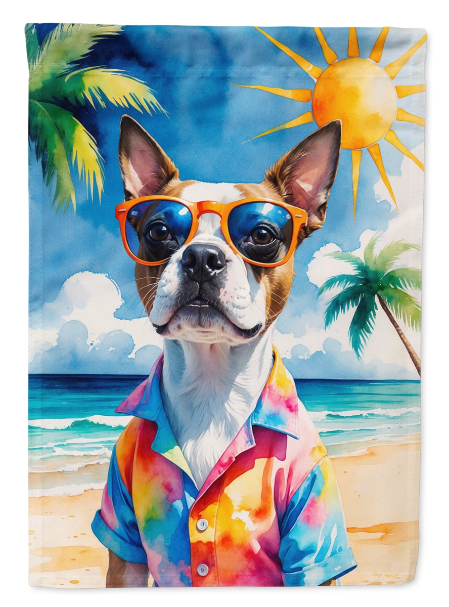DAC8260CHF 40 x 28 in. Red Boston Terrier Summer Beach Time House Flag